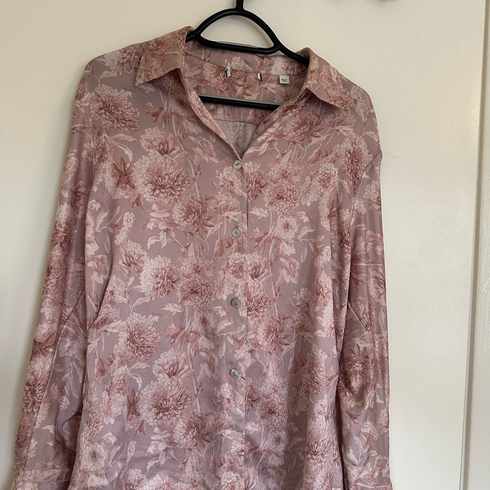 100% Silk Floral Button-Up Blouse